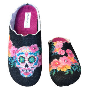 Flexus By Spring Step Womens Slippers 10.5 Wool Clog Sugar Skull